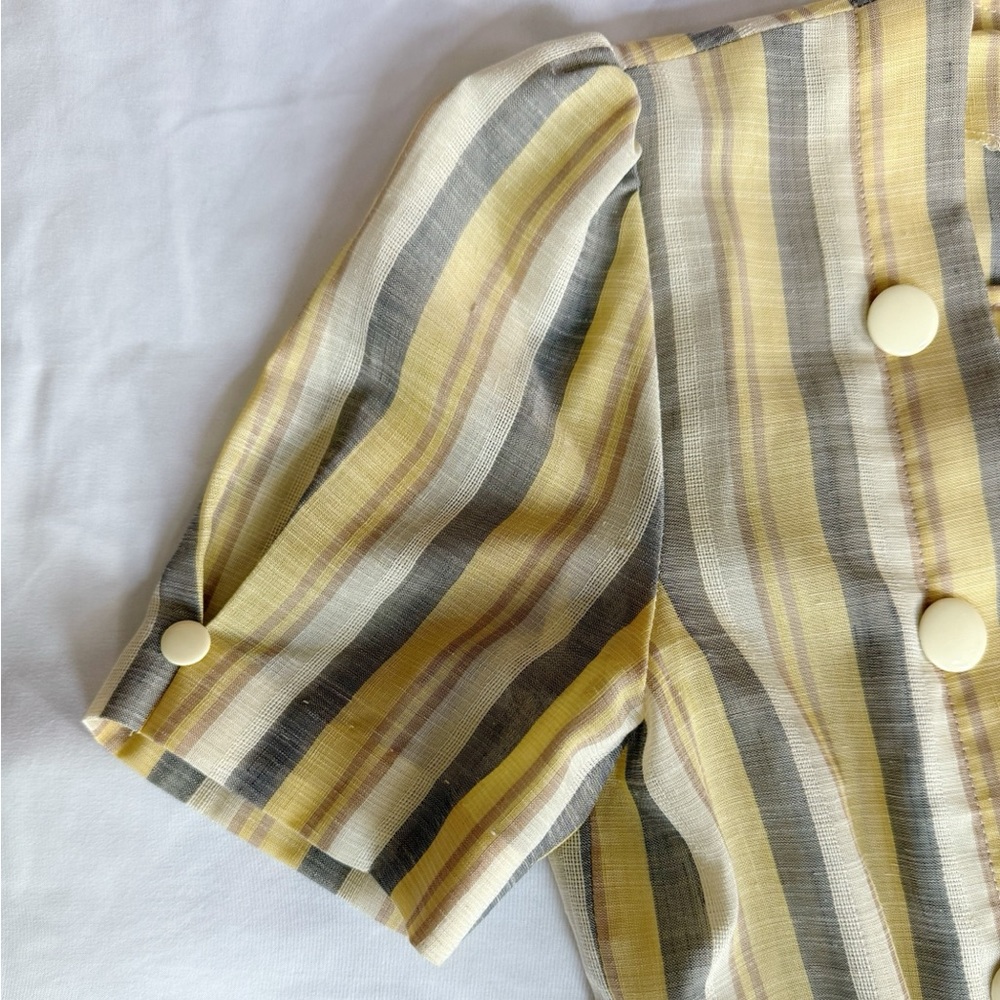 Vintage Striped Yellow and Gray Summer Dress - Picture 6 of 11